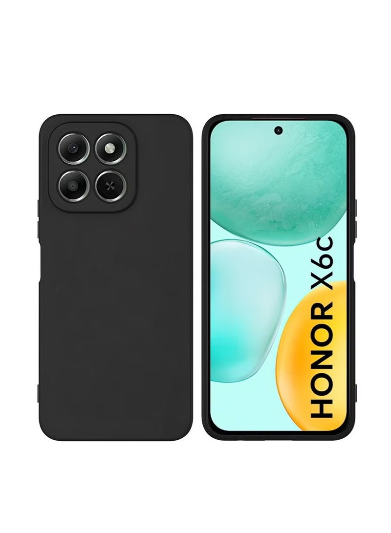 غلاف هاتف Honor X6c 4G 2025 من السيليكون السائل الفاخر المتوافق مع غلاف حلقة Magsafe رقيقة (MCMPMN) - أسود